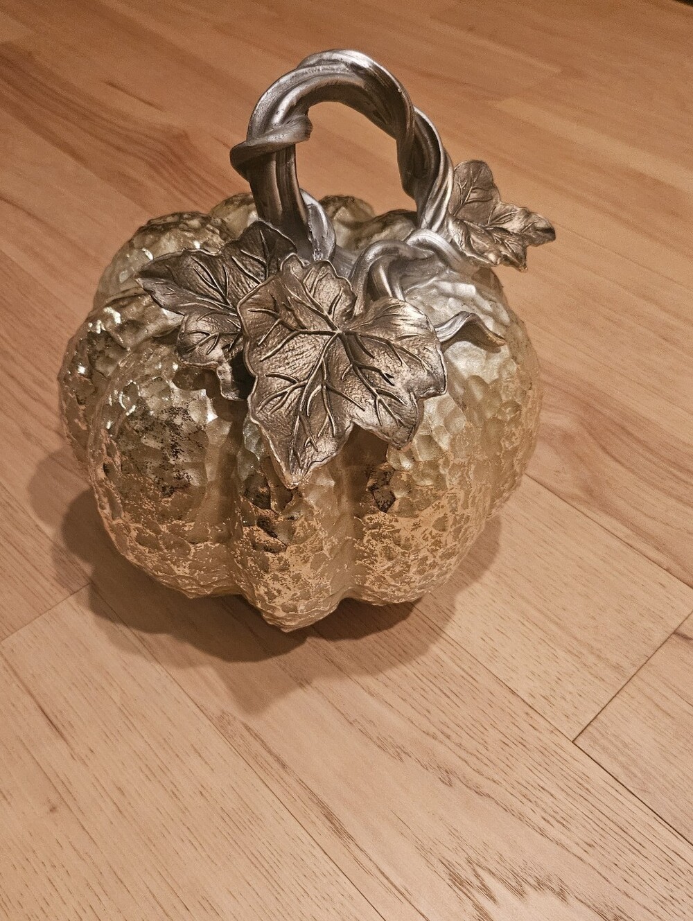 Martha Stewart Metallic Gold Pumpkin with Silver Stem and Leaves